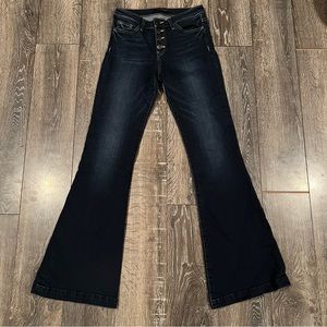 Flying Monkey Mid Rise Flare Jeans Size 26/32 Dark Wash Stretch Denim